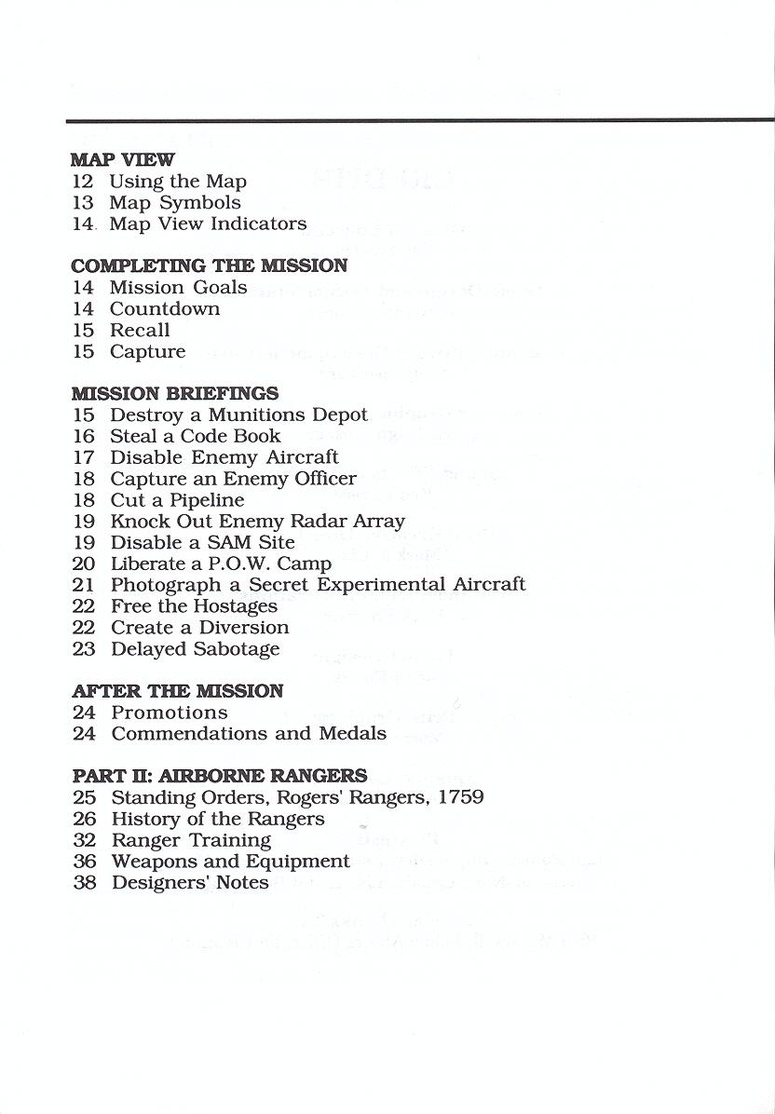 Airborne Ranger manual page iiii