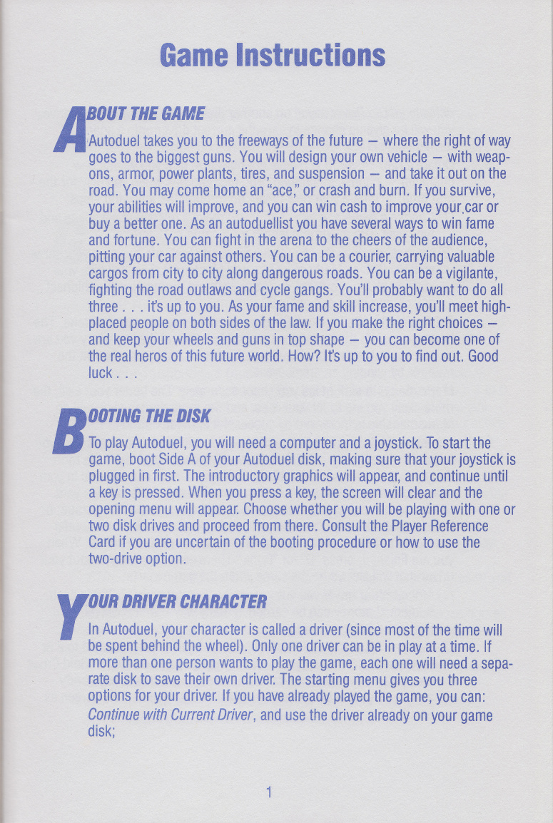 Autoduel manual page 1