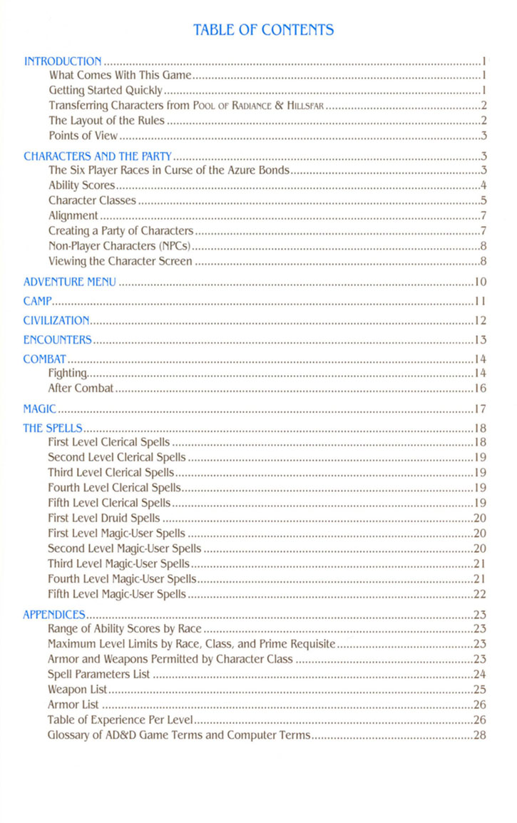 Curse Of The Azure Bonds manual page 0