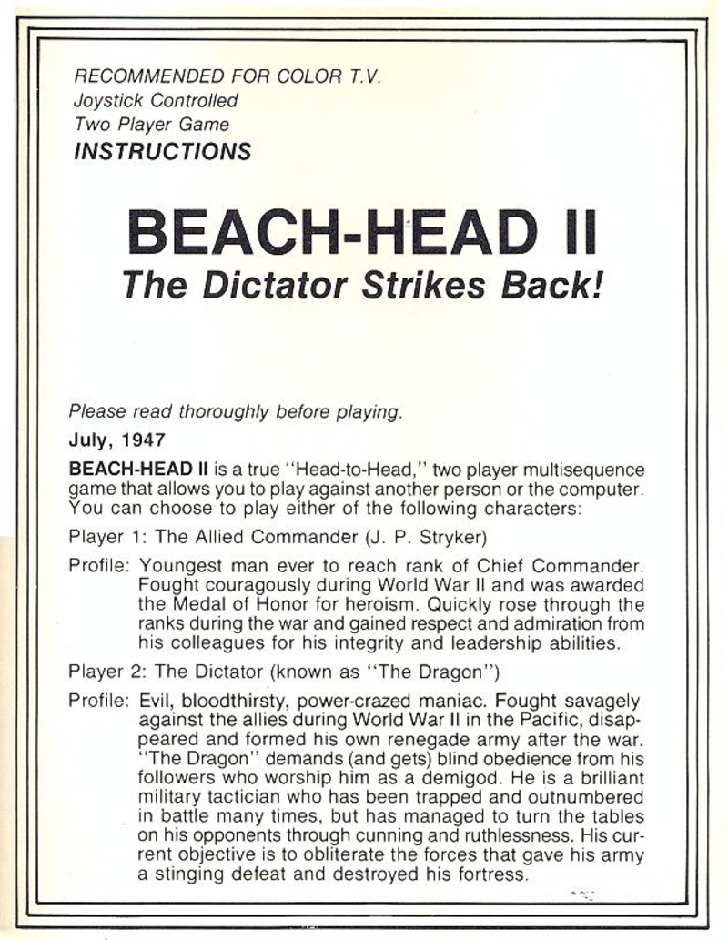 Beach-Head II manual page 1