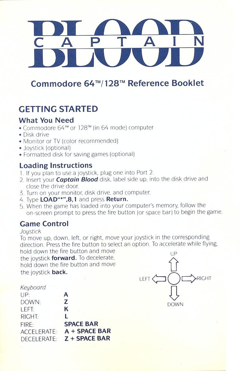 Captain Blood reference booklet page 1