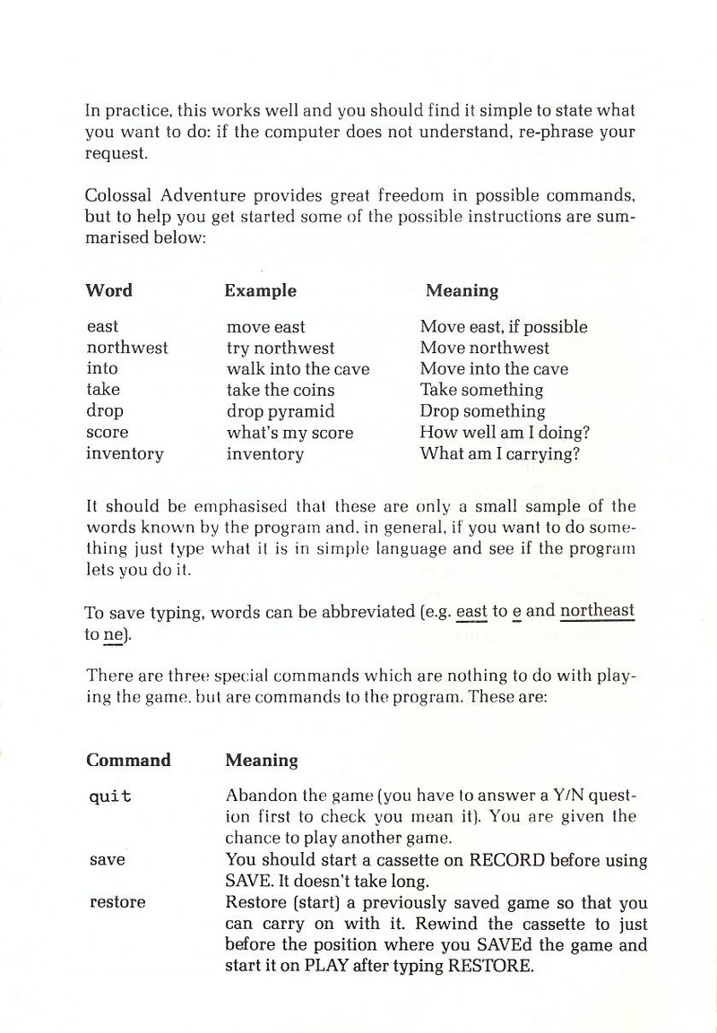Colossal Adventure manual page 5