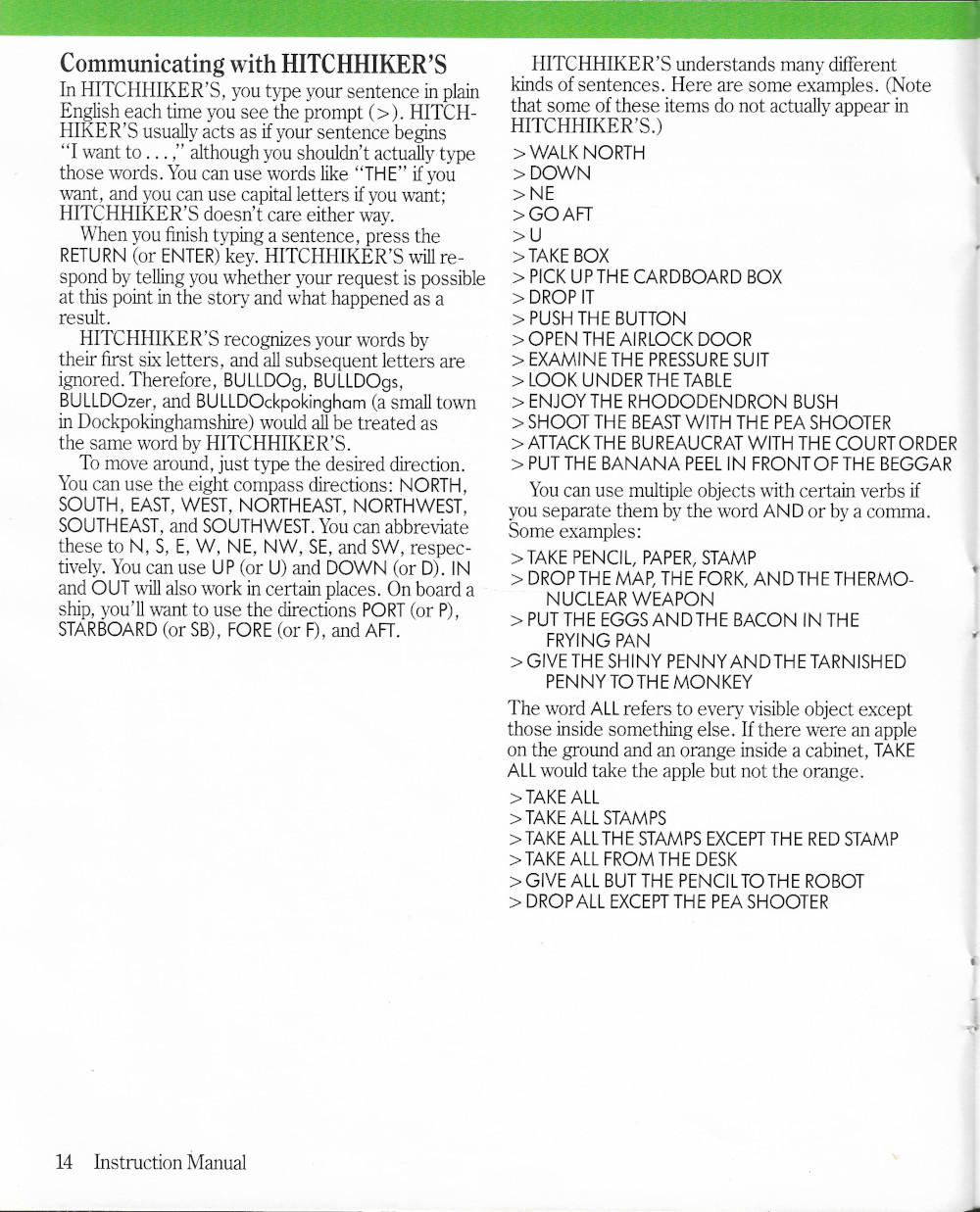 The Hitchhiker's Guide to the Galaxy manual page 14