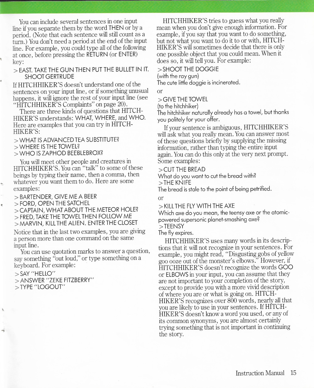 The Hitchhiker's Guide to the Galaxy manual page 15