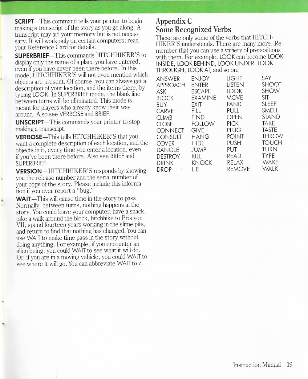 The Hitchhiker's Guide to the Galaxy manual page 19