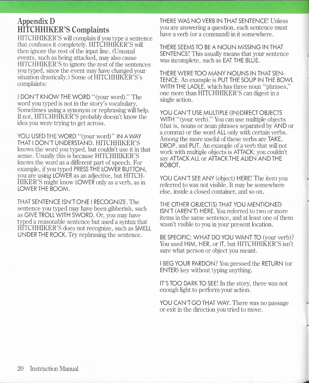 The Hitchhiker's Guide to the Galaxy manual page 20