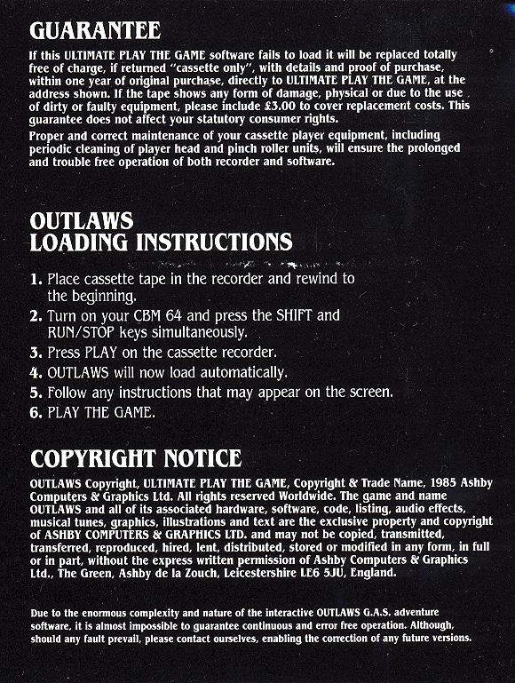 Outlaws inlay inside page 3