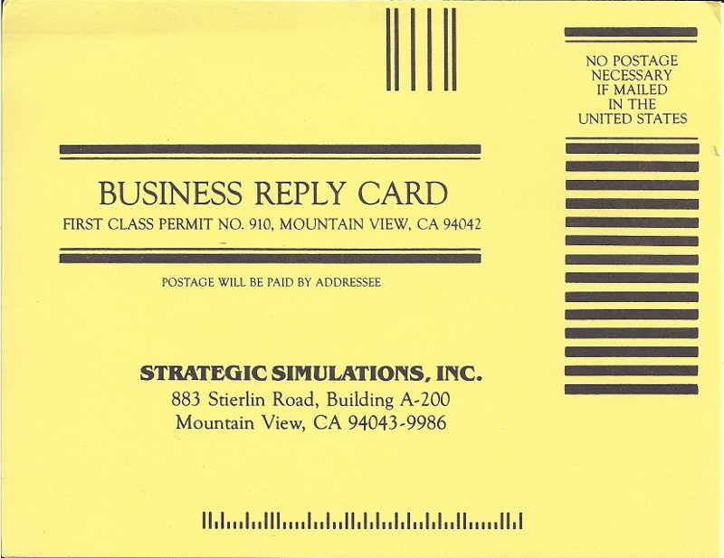 Panzer Grenadier business reply card front