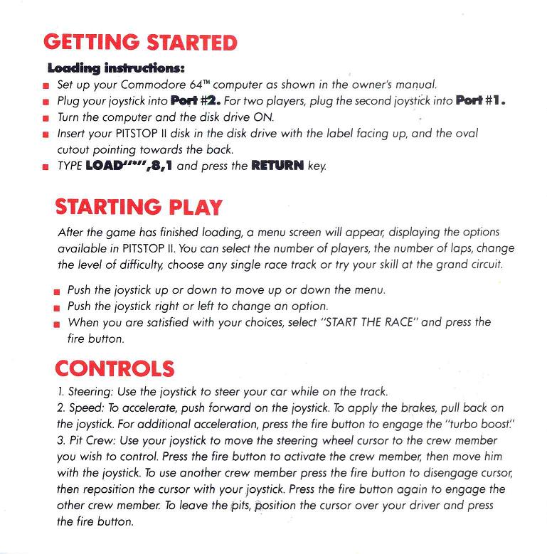 PITSTOP II Manual Page 2 