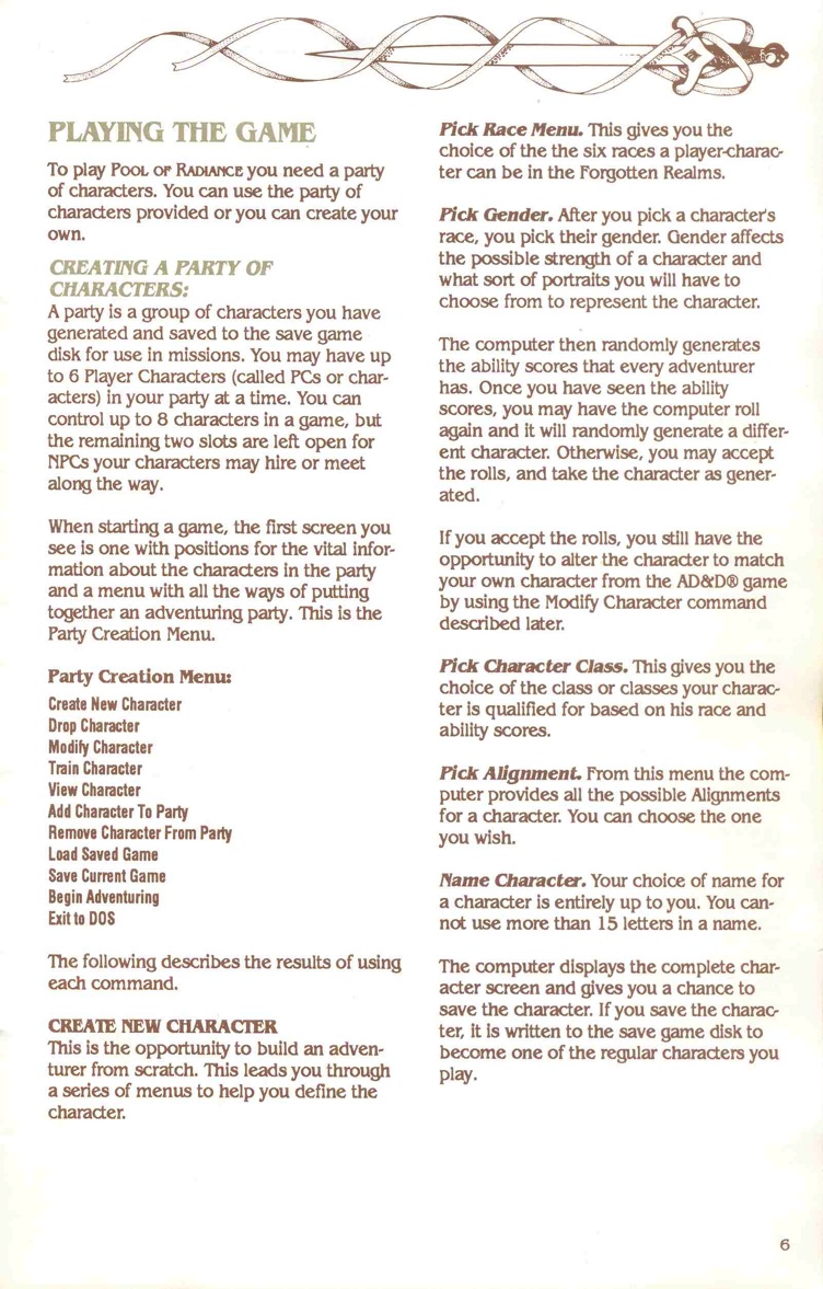 Pool of Radiance Manual Page 6 