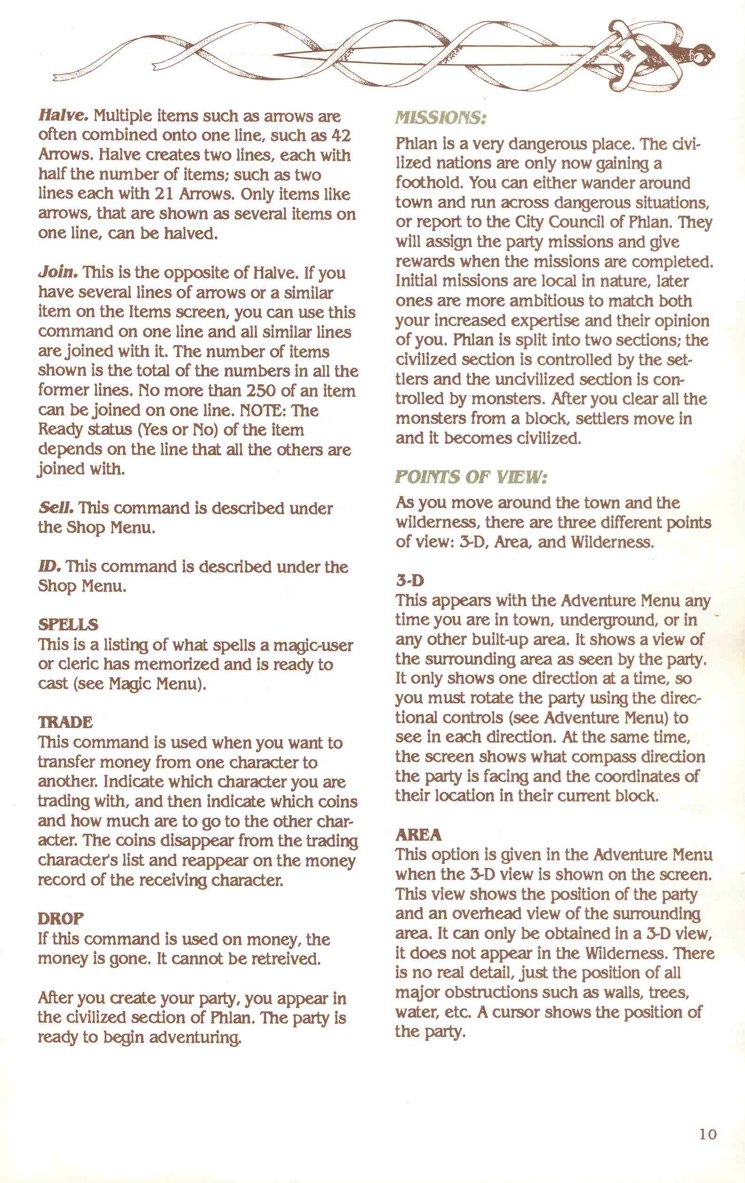 Pool of Radiance Manual Page 10 