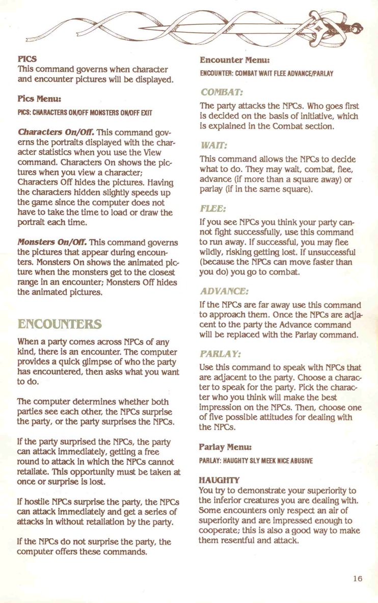 Pool of Radiance Manual Page 16 