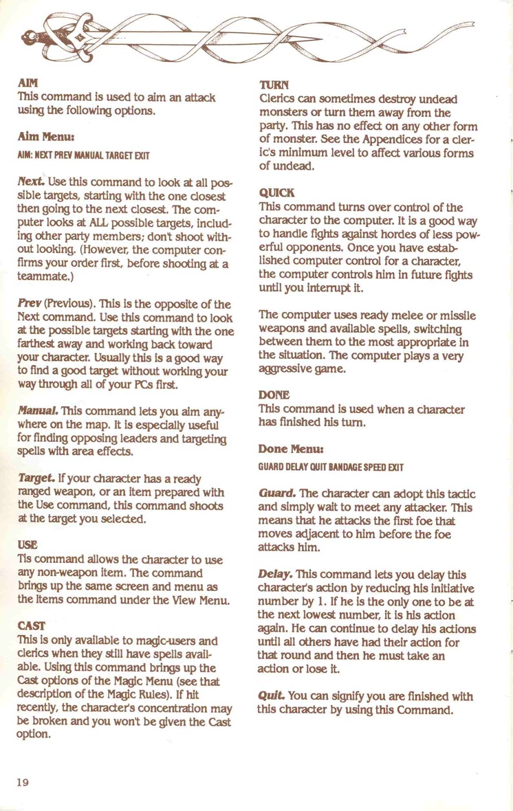 Pool of Radiance Manual Page 19 