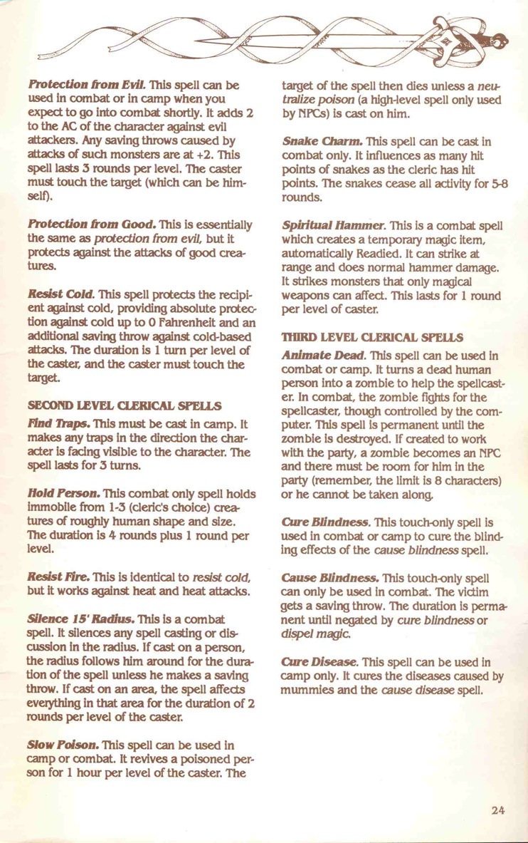 Pool of Radiance Manual Page 24 