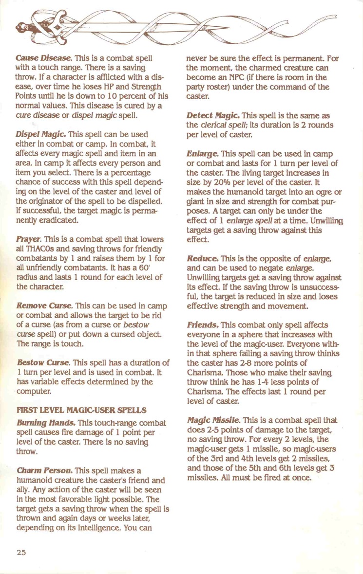 Pool of Radiance Manual Page 25 