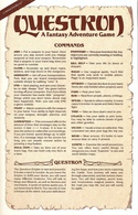 Questron command card page 1