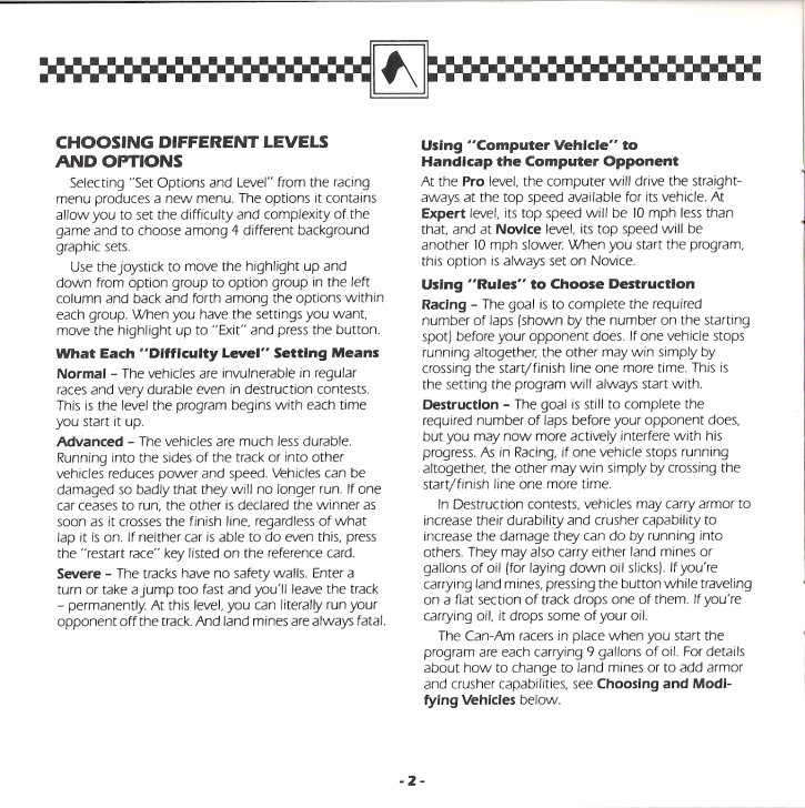 Racing Destruction Set Manual Page 2 