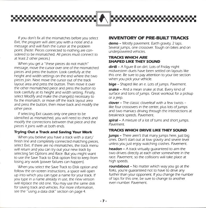 Racing Destruction Set Manual Page 7 