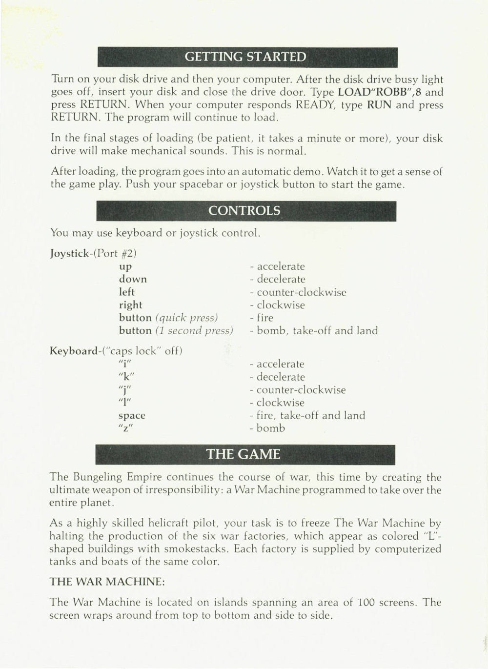 Raid On Bungeling Bay manual page 2