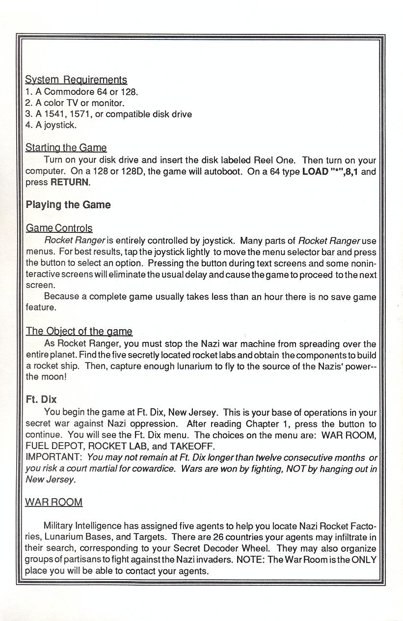 Rocket Ranger operating instructions page 2