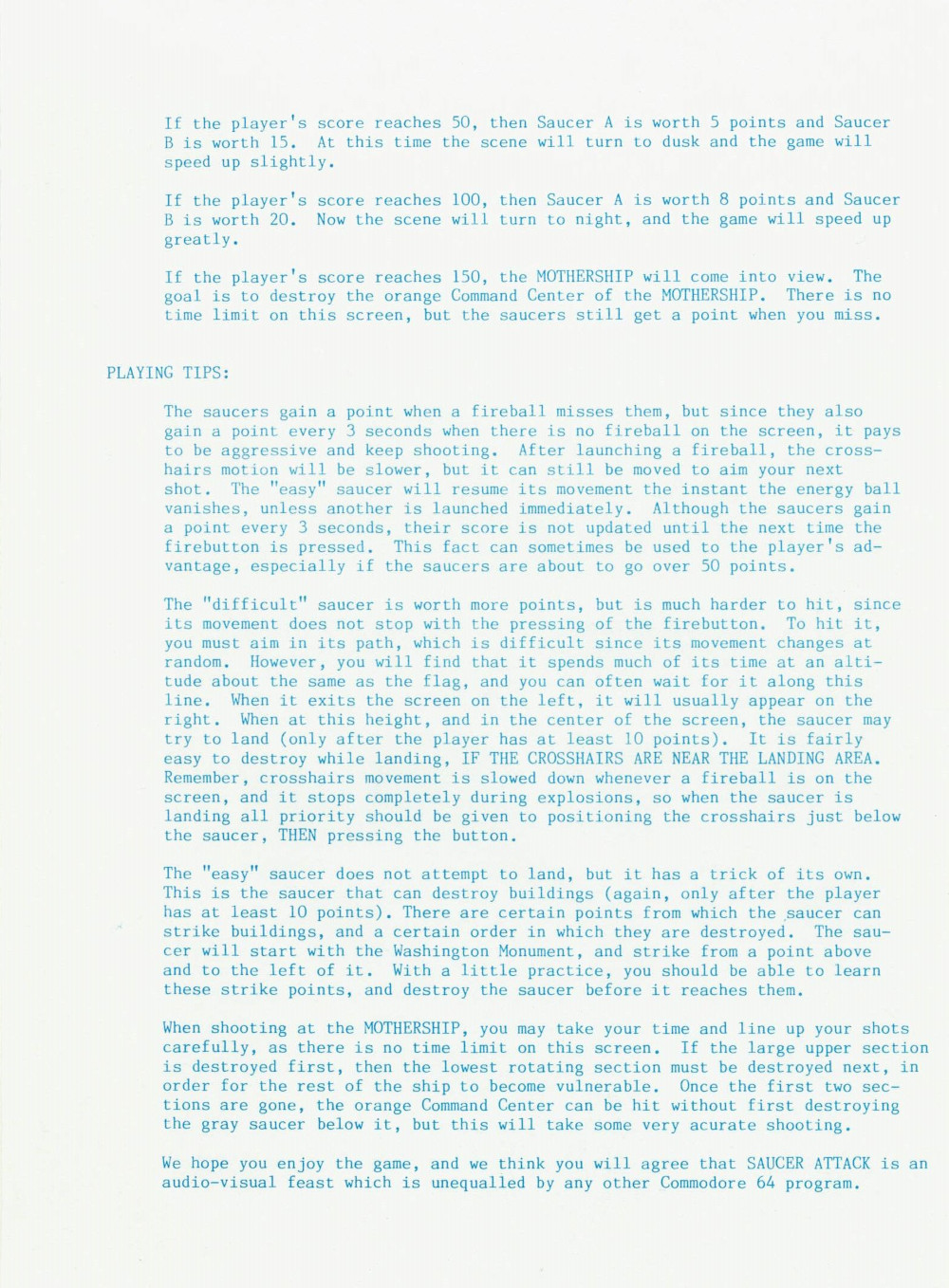 Saucer Attack manual page 2