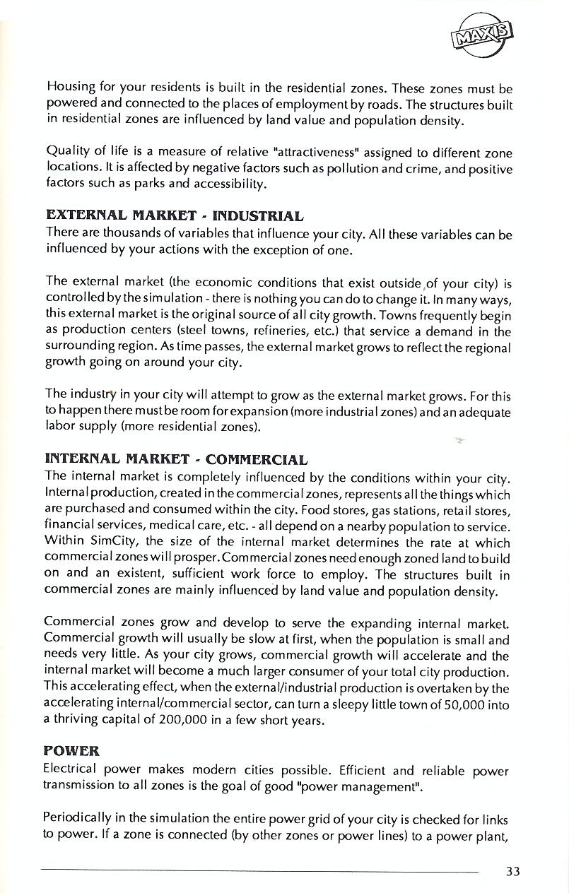 SimCity manual page 33