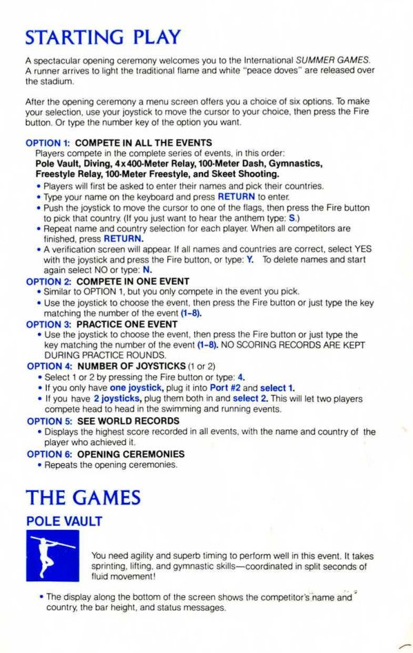 Summer Games Manual Page 3 