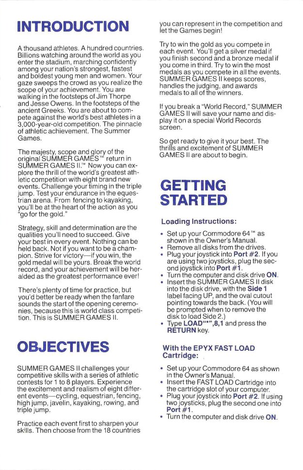 Summer Games II Manual Page 1 