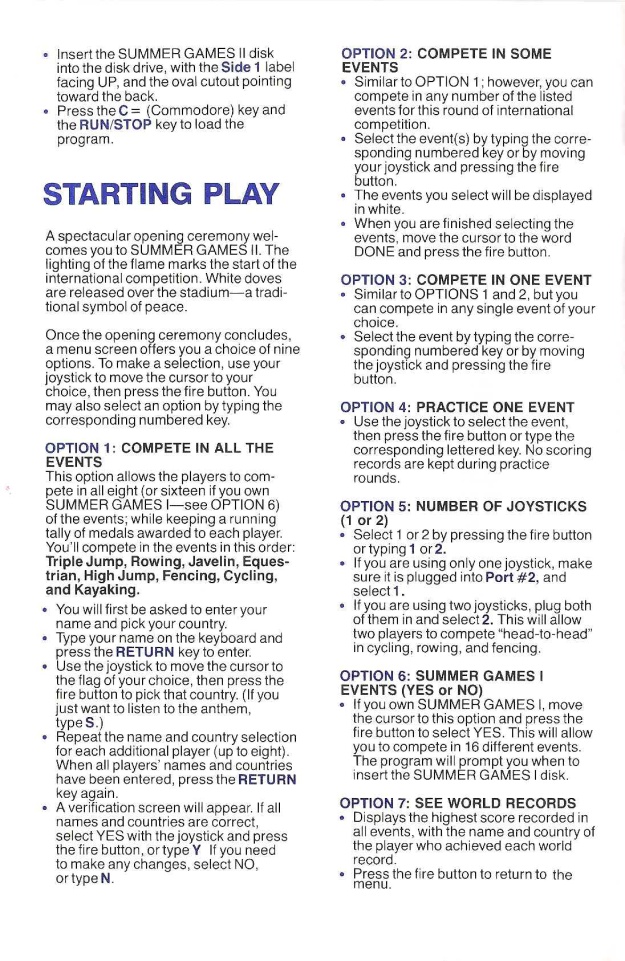 Summer Games II Manual Page 2 