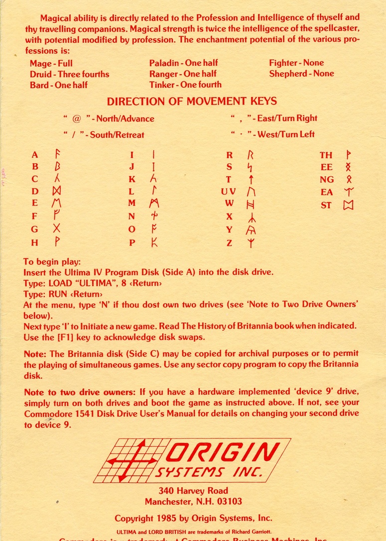Ultima IV: Quest of the Avatar reference sheet 6