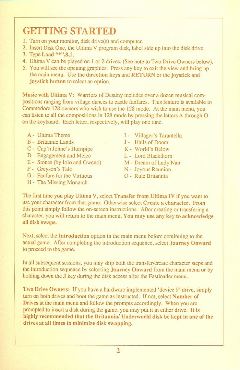 Ultima V: Warriors of Destiny Player reference card page 2