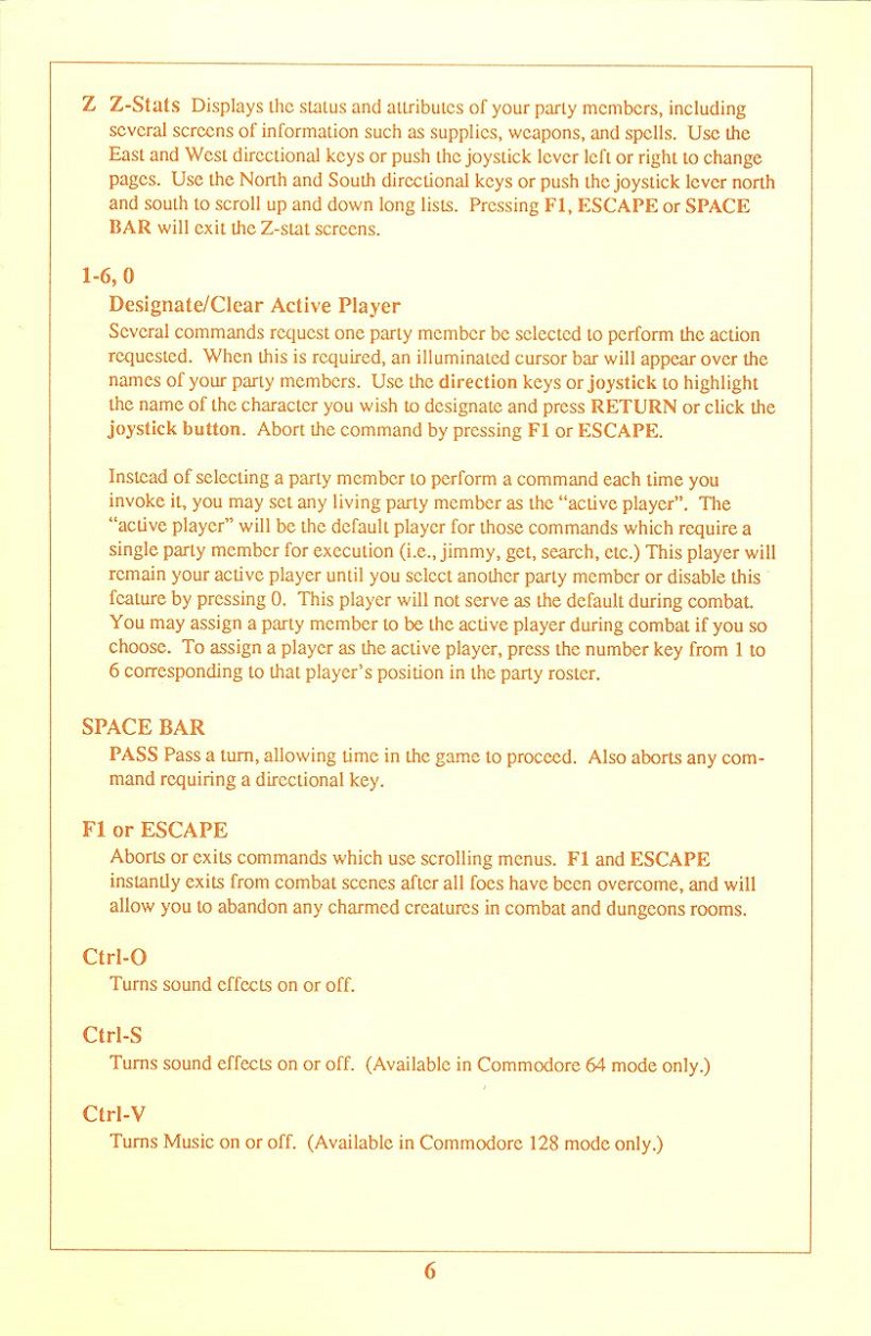 Ultima V: Warriors of Destiny Player reference card page 6