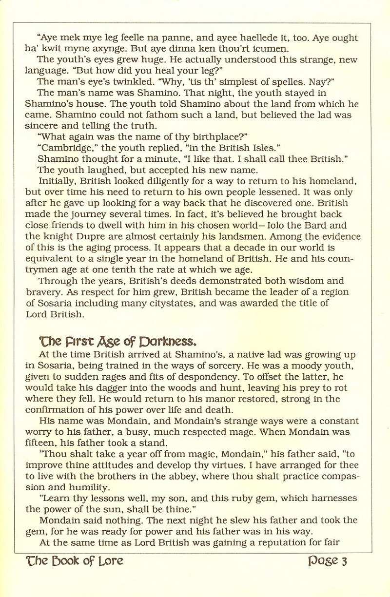 Ultima V: Warriors of Destiny The Book of Lore page 3