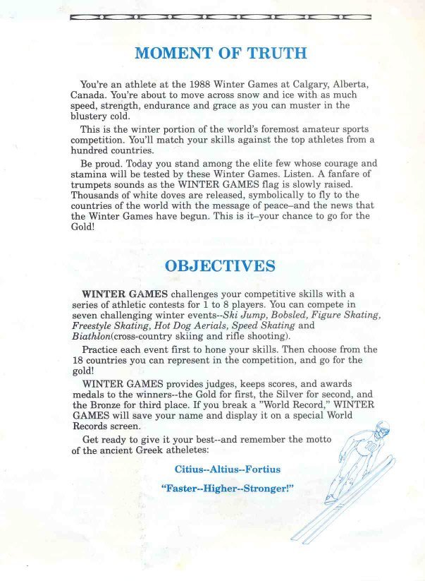 Winter Games Manual Page 0 