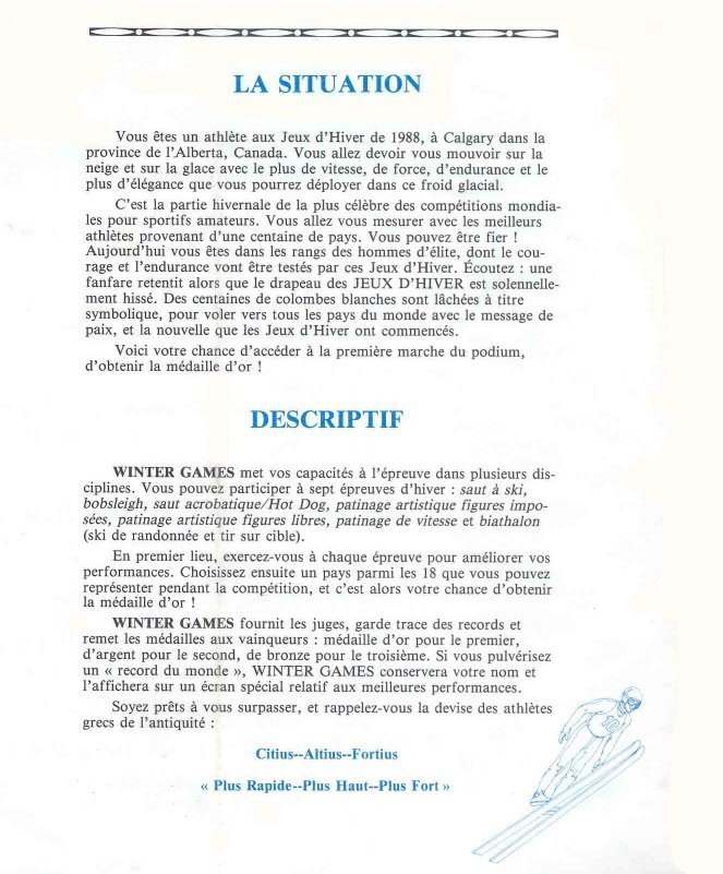 Winter Games Manual Page 0 (French) 