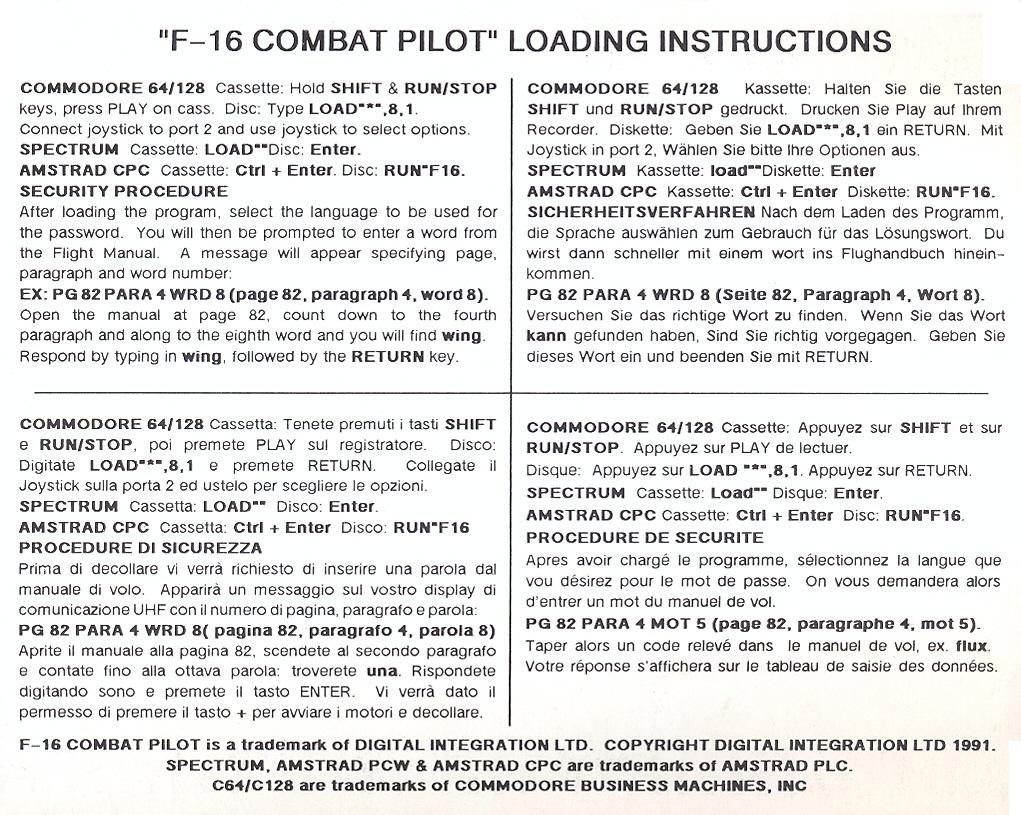 F-16 Combat Pilot loading instructions (second version)