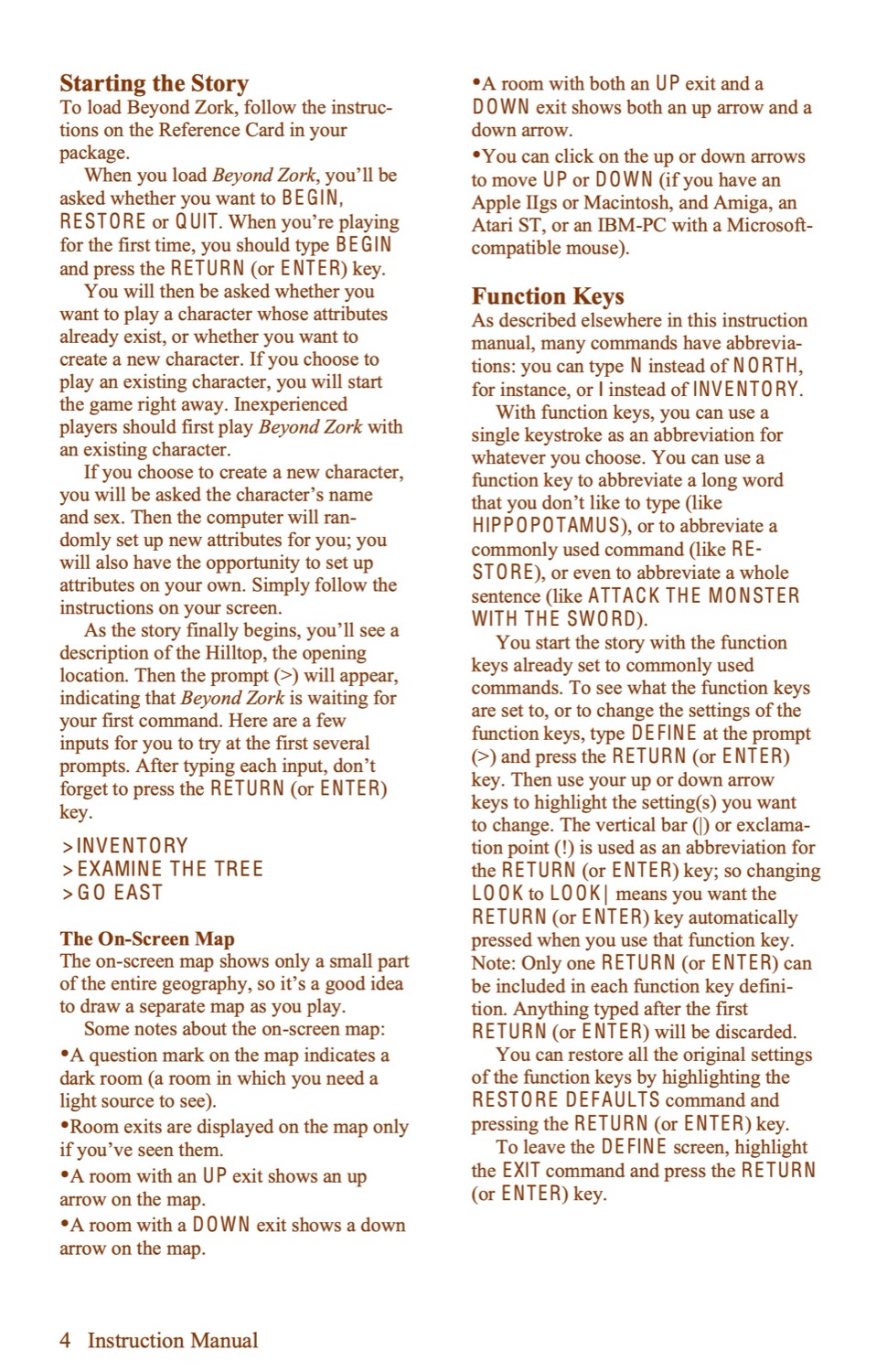 Beyond Zork Instruction manual page 4