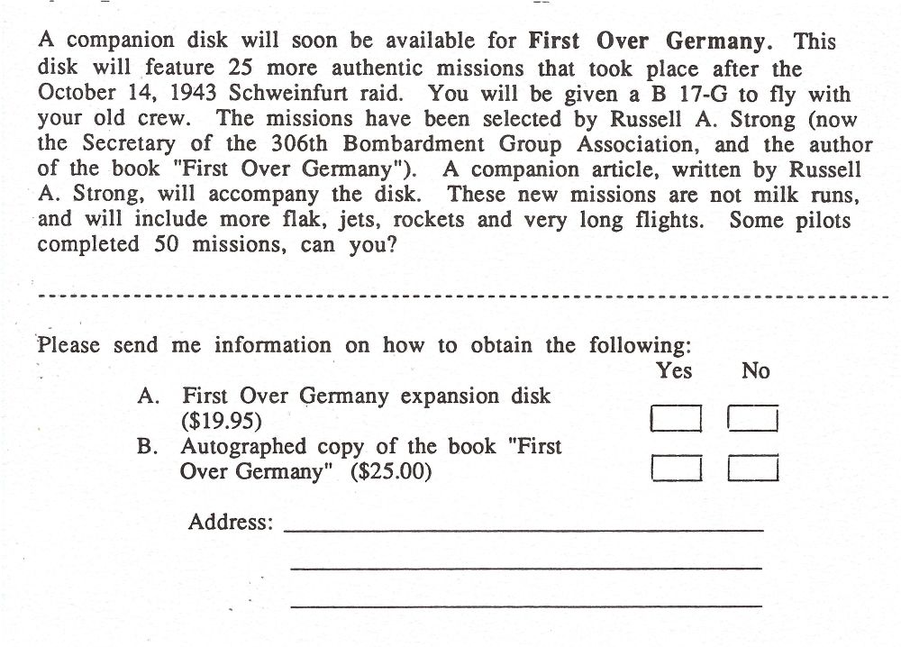 First Over Germany information card back