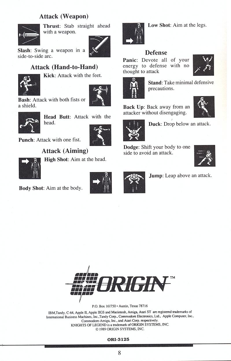Knights of Legend players reference card page 8