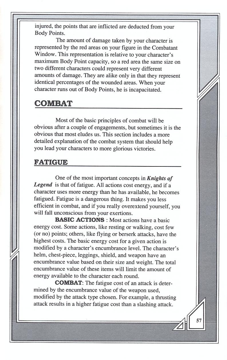 Knights of Legend players handbook page 57