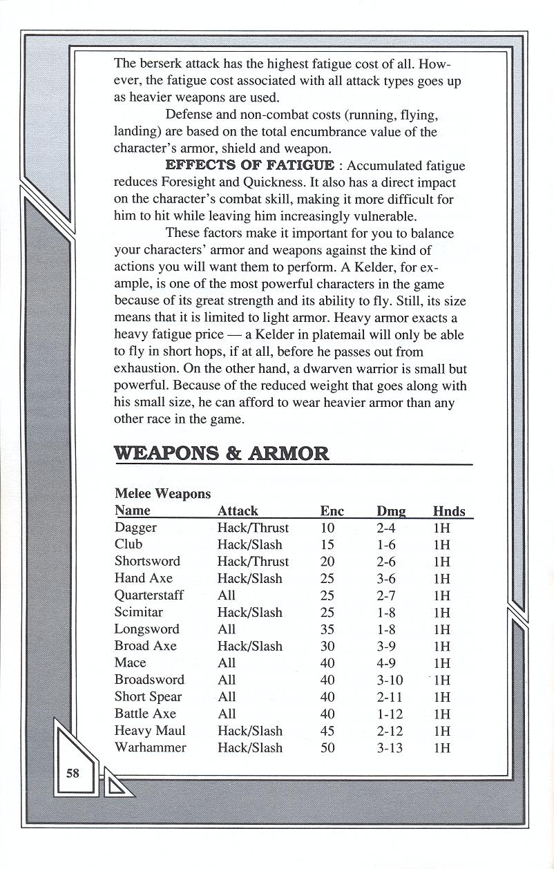 Knights of Legend players handbook page 58