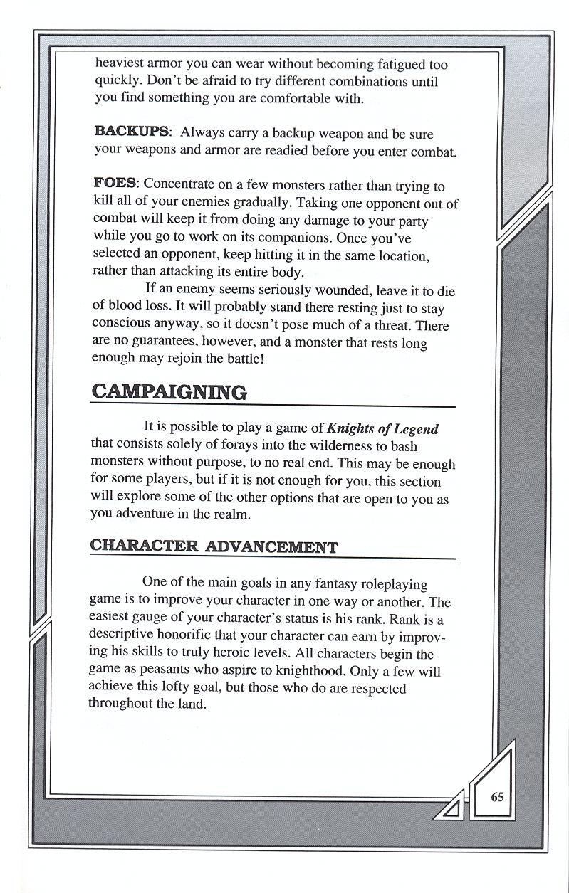 Knights of Legend players handbook page 65