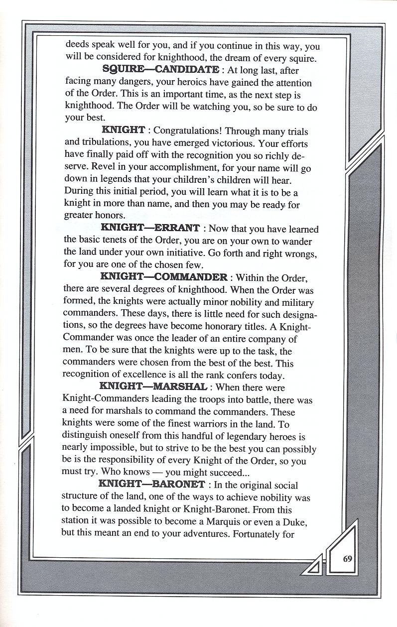 Knights of Legend players handbook page 69