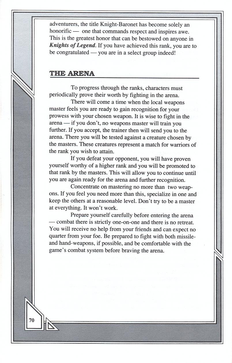 Knights of Legend players handbook page 70