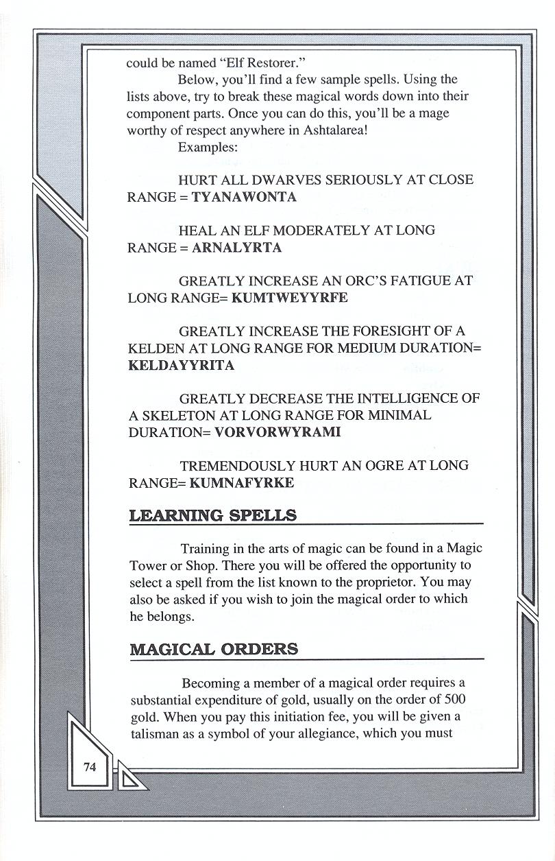 Knights of Legend players handbook page 74