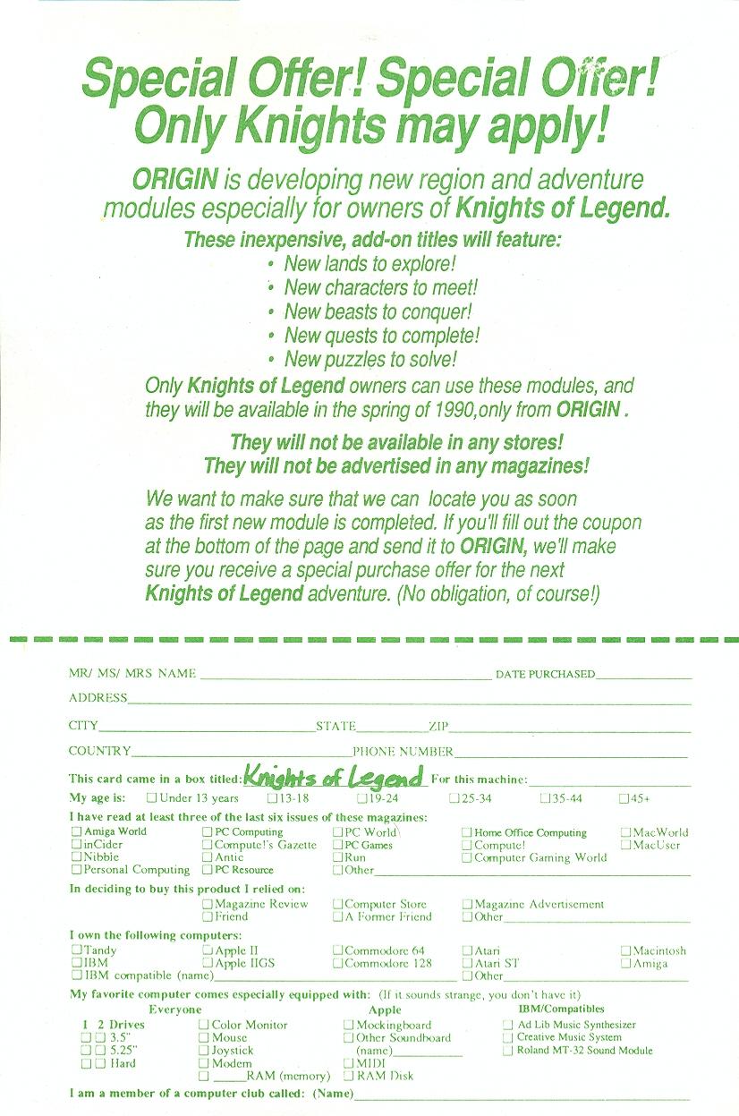 Knights of Legend postcard front