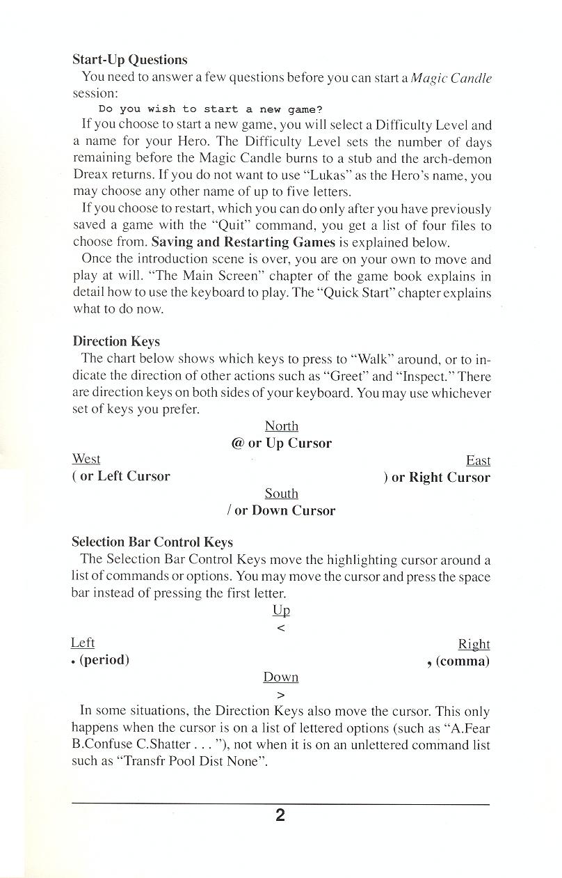 The Magic Candle Commodore 64 instructions page 2
