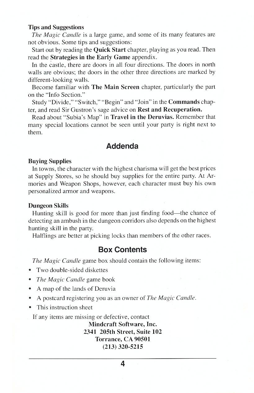 The Magic Candle Commodore 64 instructions page 4