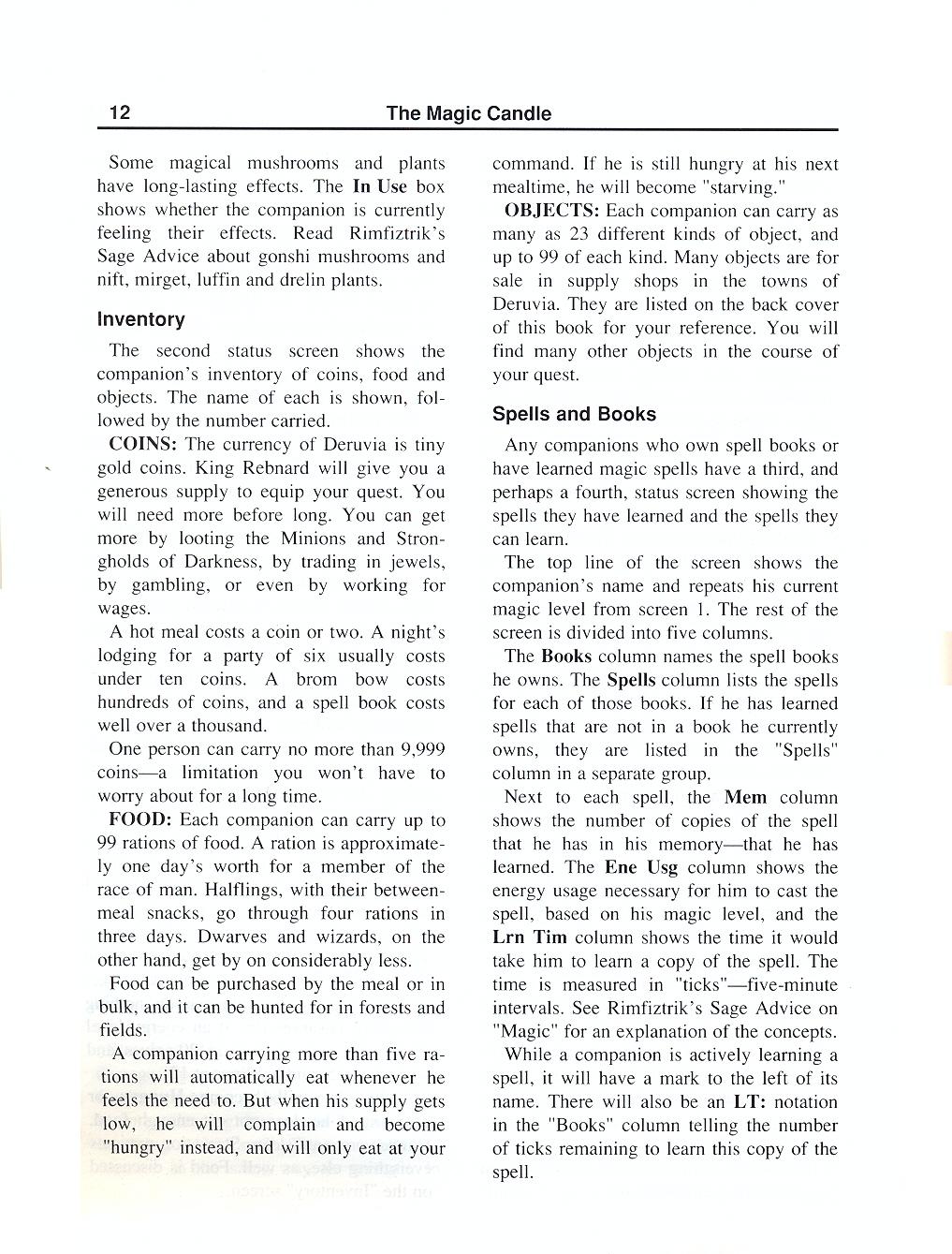 The Magic Candle manual page 12
