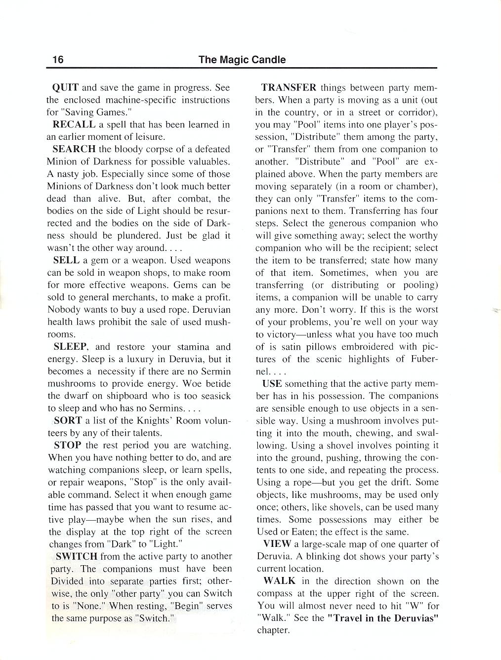 The Magic Candle manual page 16